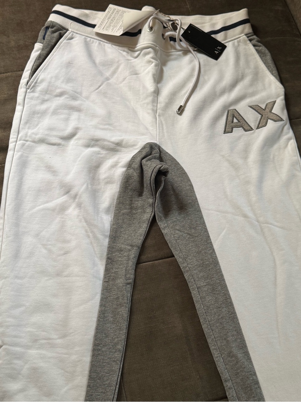 Armani Exchange White and Gray AX Logo Joggers